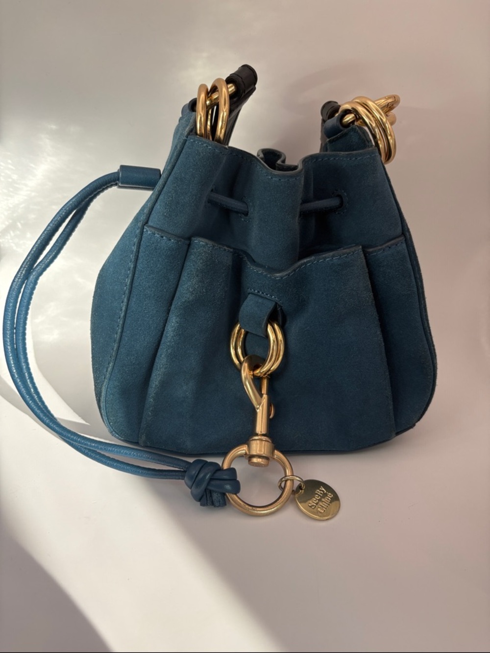 See By Chloe Blue Suede & Leather, 2 way Shoulder Bag with Gold Hardware. Rare - Picture 11 of 11